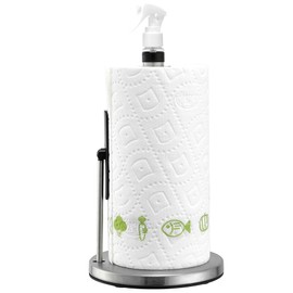 sagetta Paper Towel Holder with Spray Bottle Pump and Tension Arm 3 in One Stainless Steel Brushed Nickel Freestanding Holder with Suction Cups Base