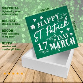 St. Patricks Day Decor Rustic Happy St. Patricks Day March 17 Wooden Sign St Patricks Day Decorations Home Shelf Decor 5 x 5 Inches