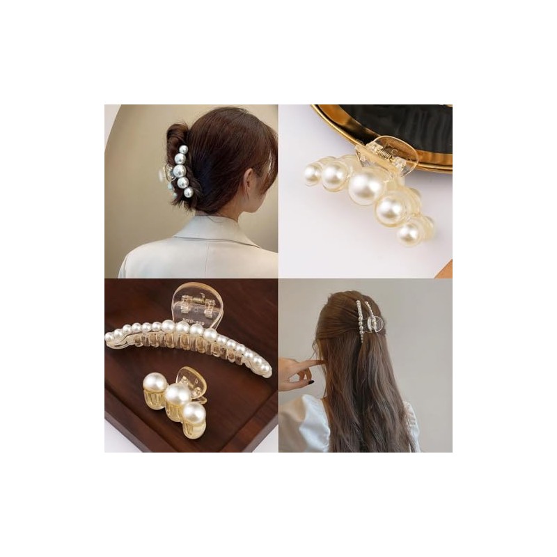 Triko 4 Pinzas para el Cabello Grandes con Perlas, Pinzas