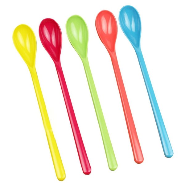 Haifly GSHLLO 5 Pcs Colorful Plastic Spoon Lovely Long Mixing Spoons for Jam Honey Coffee Color Random