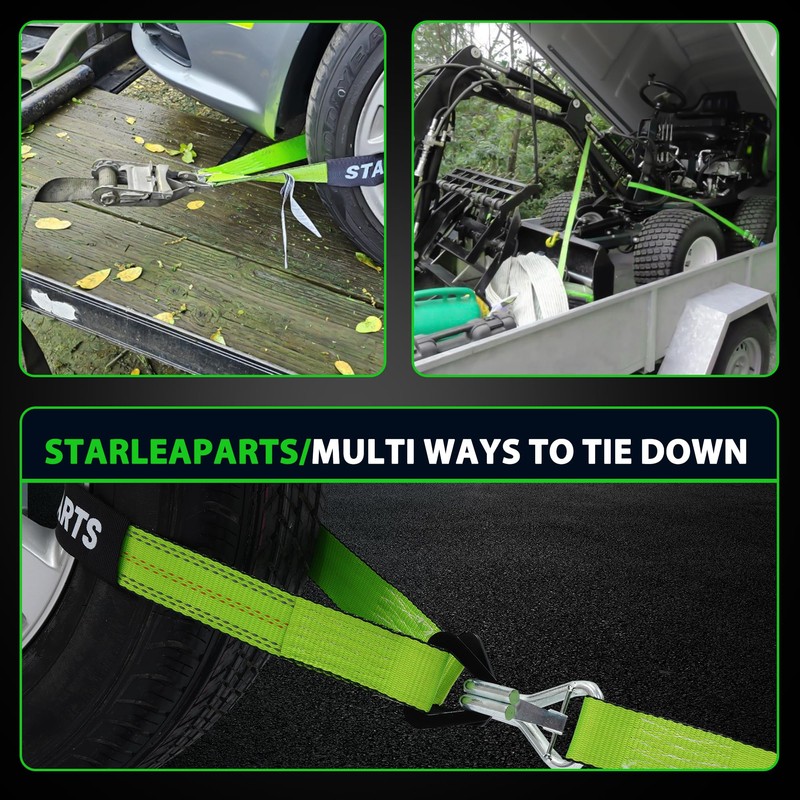 Car Tie Down Straps for Trailers with J Hooks (4PK)