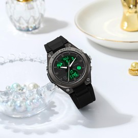 findtime Black Watches for Women Digital 5Bar Waterproof Sports LED Backlight Wrist Watch Colorful Strap Analog Alarm