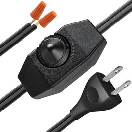 Black Extension Cord with Rotary Dimmer Switch, 6 Feet Lamp Cord with Switch, Compatible with Dimmable LED, Halogen & Incandescent Bulbs, UL Listed, 120V 150W Max