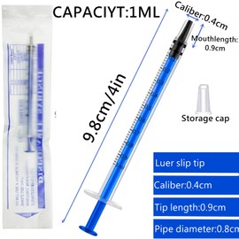 50 Pack 1ml Plastic Syringe with Cap, Sterile Individually Wrapped Syringe Tools for Scientific Labs, Feeding Pets and Liquids Measuring