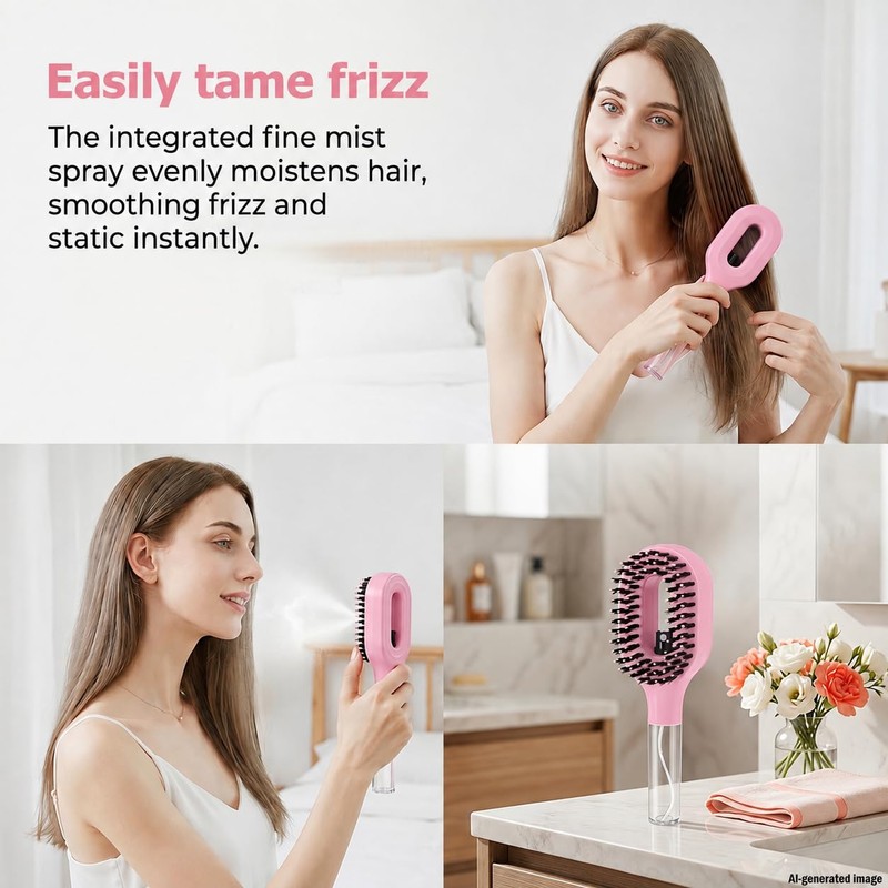 Hair Brush with Water Spray, 2-in-1 Detangling Brush for Curly