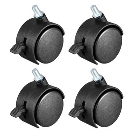 YOKIVE 4Pcs Nylon Caster, Swivel Twin Wheel Threaded Stem Casters with Brake, Great for Cabinets Shelves Daily Use, (Black, 2-Inch)