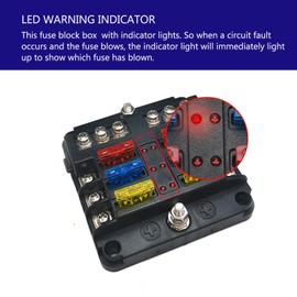 Zoyseay 6 Way Fuse Block,12V LED Indicator, Waterproof and Damp-Proof Cover with Blade Fuses,Applicable to Cars, Trucks, Yachts, Electric Window Modifications, Lighting Systems