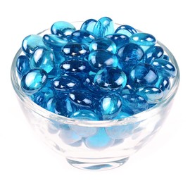 KINGOU Flat Glass Gems/Marbles/Stones/Beads for Vase Filler, Table Scatter, Games - 1 Lbs (17-19mm, Approx. 3/4")- Aqua Blue