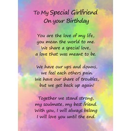 Romantic Birthday Verse Poem Card (Special Girlfriend)
