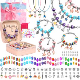 LifeisLuck Charm Bracelet Making Kit, 140 PCS DIY Craft Bead Sets Jewelry Making Kit, Portable Bracelet Organizer Gift Box for Teenage Birthday Christmas Stocking White Elephant Gift Exhange