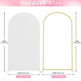 Wokceer 7.2 FT Wedding Arch Backdrop Stand and White Arch Cover, Metal Arch Stand with Arch Stand Cover for Birthday Party Wedding Ceremony Bridal Baby Shower Event Decor