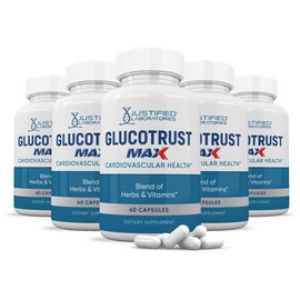 Justified Laboratories (5 Pack Glucotrust Max 1295MG Formula Supplement Pills 300 Capsules