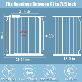 flower frail Extra Wide Large Baby Gate 67-71.5 Inch Automatic Close Pet Dog Gates for Stairs Doorways Pressure Mount Child Safety Gate for Walk Through Kids or Pets