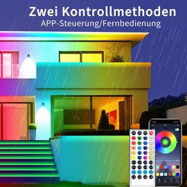 vimeepro 20 m LED Strip IP68 Outdoor LED Strip Waterproof with Remote/App Control, Music Synchronised RGB LED Strip Outdoor for Bedroom Roof Garden Stairs Party