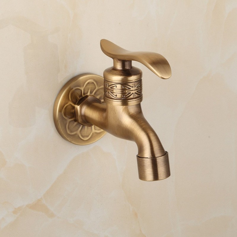 TOLIWEL Antique Brass Garden Outdoor Faucet Bathroom Wall Mount Water