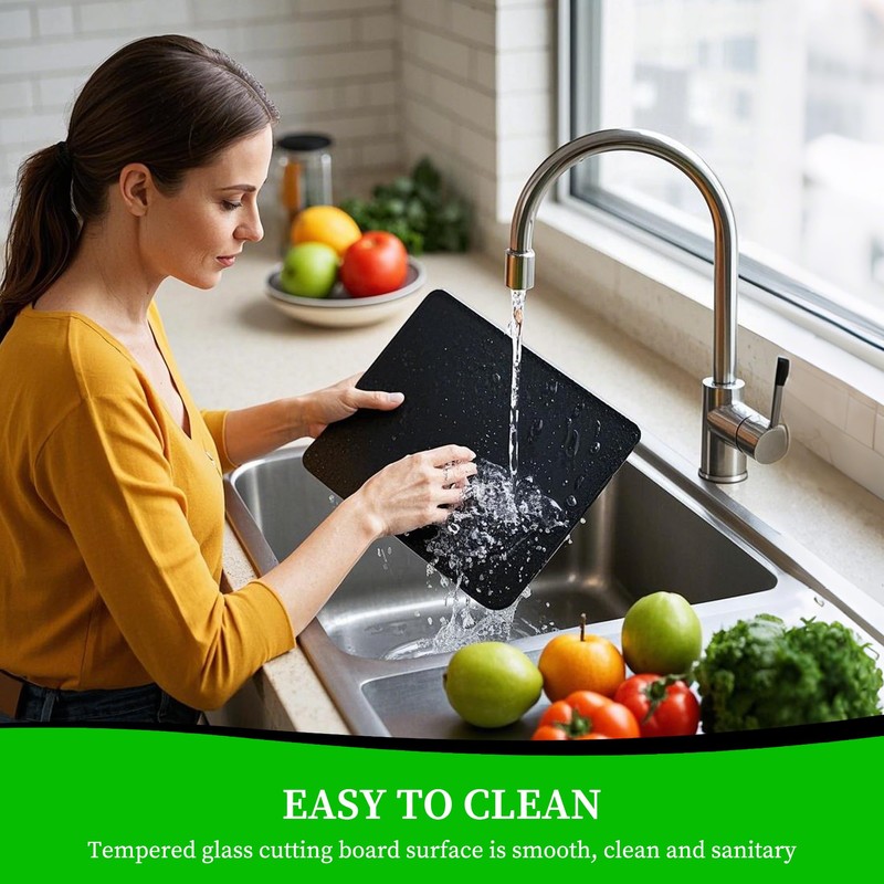Tempered Glass Cutting Board for Kitchen, Black Cutting Board for
