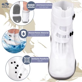 SULPO Waterproof Shoe Covers - Non-Slip Shoe Covers - Reusable Overshoes - Reusable Shoe Covers - Rain Cover Shoes - Rain Cover Shoes - Bicycle Rain Cover, White