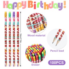500 Pieces Happy Birthday Gifts Set:100 Pcs Happy Birthday Rubber Bracelets,100 Pcs Happy Birthday Pencils,100 Pcs Happy Birthday Bookmarks and 200 Pcs Happy Birthday Badge Stickers (Style--1)