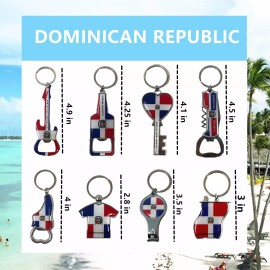 TSY TOOL 8 Pack Dominican Republic Country Metal Keychain, 5 Bottle Opener Souvenir Gift