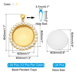 PATIKIL 1" Blank Picture Pendants, 24Pcs Metal Round Rhinestone Bezel Pendant Trays with 24Pcs Glass Discs for Photo Pendants DIY Crafts Making, Multicolored