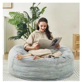 36 Inches/3 Feet Bean Bag Chair with Memory Foam Filler for Adults and Kids, Ultra Soft Light Gray Corduroy Cover, Living Room Use, Comfortable Wrap（Corduroy 3 feet）