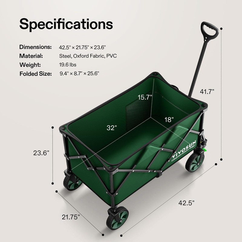 VIVOSUN VIVOSUN Collapsible Folding Wagon, 350 lb Load-Bearing Outdoor Utility