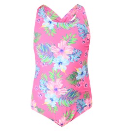 Lands' End Girls' Swimwear UPF 50 One Piece Swim Suit, Pink Flowers