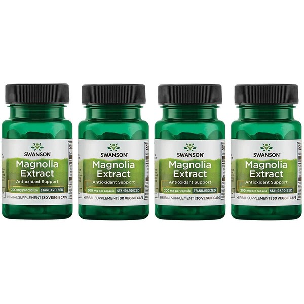 Swanson Magnolia Bark-Herbal Supplement Traditionally Used to Promote Nervous System & Digestive Health Support-May Promote Respiratory Health & Stress Support (30 Veggie Capsules, 200mg Each) 4 Pack