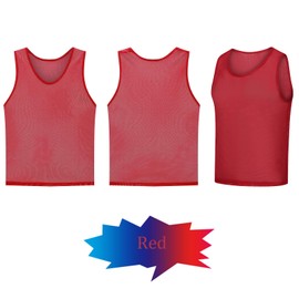 STLTYYP Sports Jerseys Mesh Pinnies Scrimmage Team Practice Vest for Kid for Teens and Adult (12 Jerseys)(XL, red)