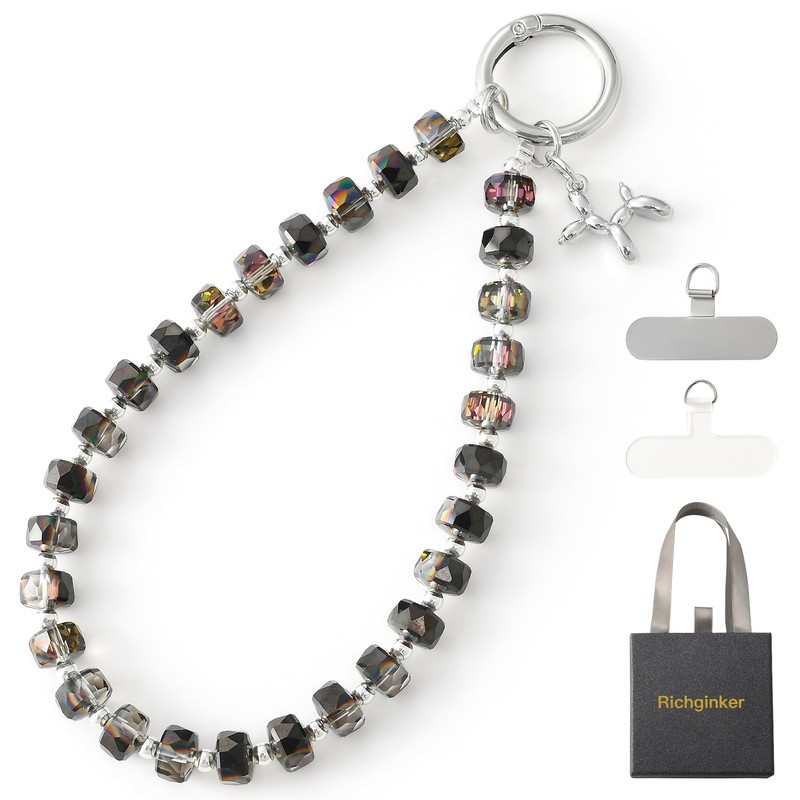 richginker Crystal Phone Wrist Strap Phone Charm Chain Keychain Beaded