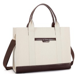 Missnine Tote Bag Canvas Laptop Bag 15.6 inch Briefcase for Women Large Capacity Handbag for Office, College, Travel (Croc-embossed Coffee)