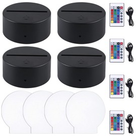 BAIFULAI LED Sockel, 4 Stück 3D Leuchtsockel mit Lichttafel& Fernbedienung und USB-Kabel, Einstellbarer 16 Farben, Touch-Steuerung, LED Nachtlicht Lichtsockel für Acryl und Plexiglas