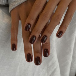 48 PCS Brown Press on Nails Short Square Nails Acrylic,KXAMELEI Fall Winter Fake Nails Short Coffin Stick on Nails for Women Feature Gel Finish,Short False Nails Press on,Natural Petite Glue on Nails