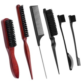 Pack of 5 Fashion Sleek Bun Brush, Sleek Braid Brush Wavy Dry Hair, Sleek Brush, Hair Brush, Sleek Look, Eyebrow Comb with Wave Shape for Women, Men, Children and Hairdressers