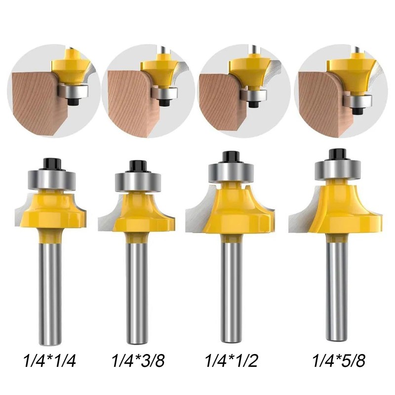 1/4 Inch Shank Round Over Router Bits Set, 4 Pcs