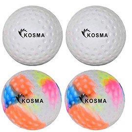 Kosma Set of 4 Dimple Hockey Ball | Outdoor Sports Practice Training Balls - 2 Multi color, 2 White