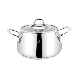 Venus Stainless Steel Deep Stock Pot with Glass Lid Soup Pot Deep Casserole Cooking Pot Suitable for Induction Stove Cookware (2.95-qt. (2.8 L))