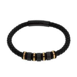 ROAL | Pulsera de piel con acero inóxidable diseño de lineas color cobre