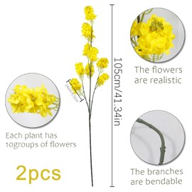 CISDUEO 2 Pcs Artificial Yellow Flowers Spring Bulk Silk Rapeseed Flower 41 Inch Long Stem Faux Wildflowers Floral Arrangements for Outdoors Grave Wedding Home Table Centerpieces Summer Decor