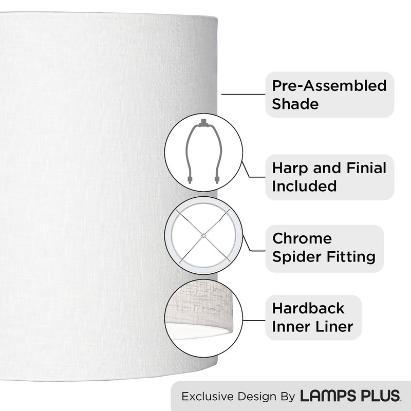 White Tall Linen Large Drum Lamp Shade 14" Top x