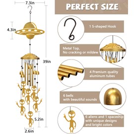 Alien Wind Chimes for Outside, Extraterrestrial UFO Windchimes Decor, Metal Saucerman Bell, UFOs & Aliens Wind Chime Yard Garden Decor Outdoor, Men/Women/Memorial/Housewarming/Birthday/Festival Gifts