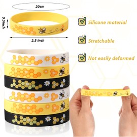 Bee Bracelet Silicone Bee Wristband Assorted Color Bee Theme Party Favors Bee Teachers Decorations Classroom Decorations Bees Wristband for Boy Girl Bee Birthday Baby Shower Party Supplies (24 Pieces)