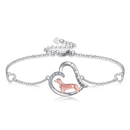 JERWLI Dachshund Bracelet 925 Sterling Silver Heart Dachshund Chain Jewelry for Women