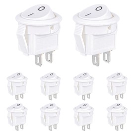 VEXUNGA Mini Rocker Switch Round 2-Pin Rocker Switch On/Off 3A 250V AC 6A 125V 15MM Built-in Switch Small Lockable with Self-Locking White Square (Pack of 10)