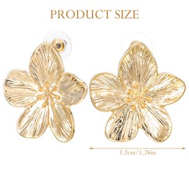 Flower Earrings Large for Women Gold-Plated Gold Flower Earrings Thick for Women Large Statement Earrings Boho with Pendant Cute Glitter Earrings Gold Hanging Christmas Earrings, Alloy Steel, No