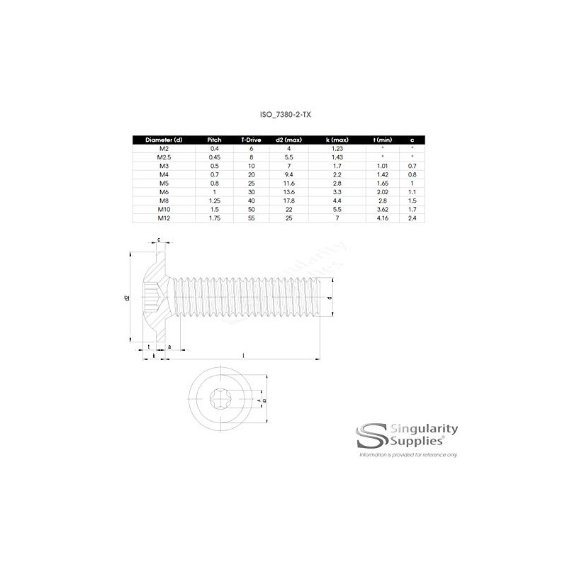 M3 (3mm x 20mm) TX Socket Button Machine Screw (Bolt)