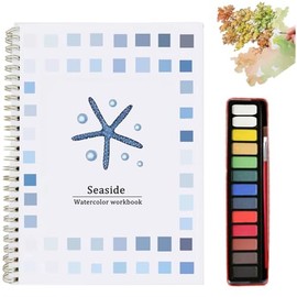 Watercolor Workbooks Coloring Book Easy Nature Scenes Beginner Friendly Watercolor Paint Set Art Crafts Painting Kit for Creative Exploration Gift for Adults Teens (Seaside, with Palette)