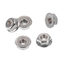 HEROFFIX 5 Pcs 10#-24 Car Flange Nuts 304 Stainless Steel Girded Hex Lock Flange Nuts Non-Slip Lock Flange Silver Tone for Car Motorcycle