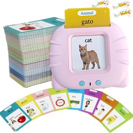 Spanish & English Talking Flashcards - 224 Learning Activities | 112 Double-Sided Cards |  Early Childhood Education , Language Learning Toy Dog. - Specification: Pink