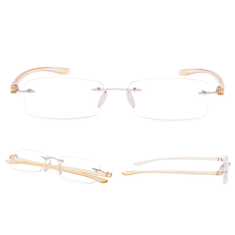 LUR READING GLASSES 7 pack Small Lens Rimless Readers (Yellow